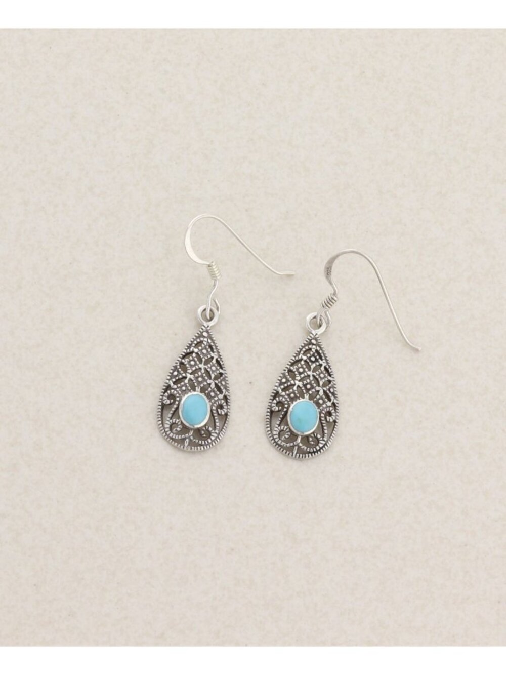 Sterling Silver Turquoise Earrings Dangle Drop 1 3/8" x 3/8" - Picture 3 of 7